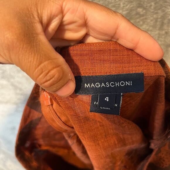 Vtg Boho Linen Skirt Rust Brown Circle Print & Beaded Details Earthy Tones Sz 4 - Picture 7 of 8